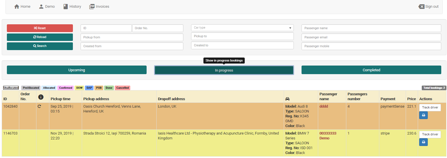 INSOFTDEV Taxi Dispatch Clients Accounts