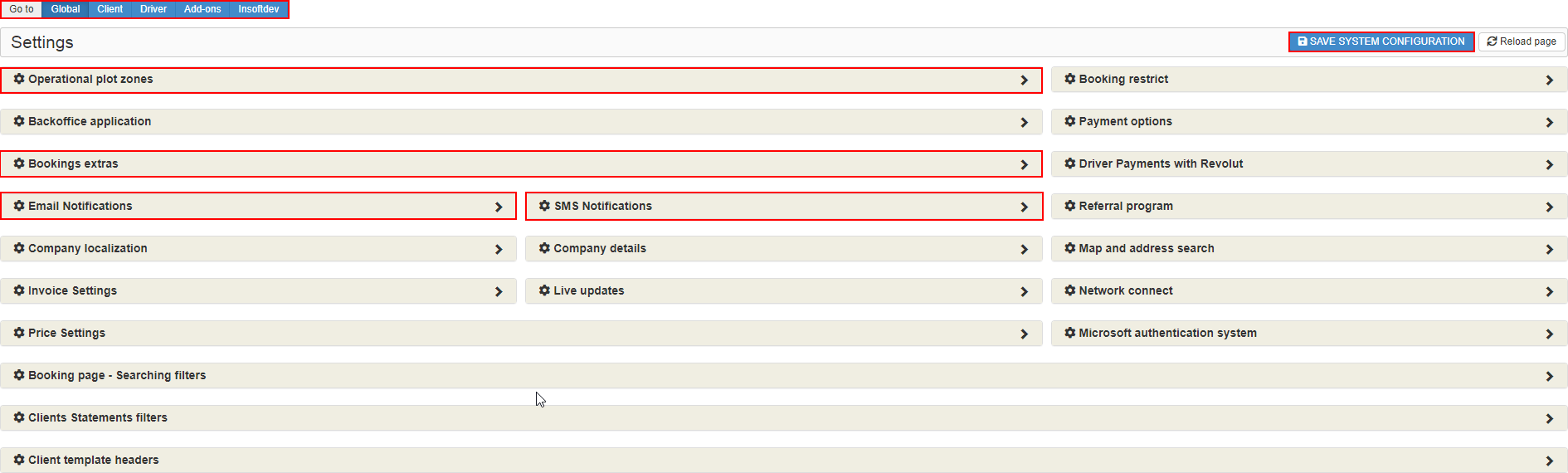 INSOFTDEV Dispatch Driver settings